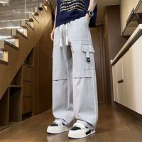 蝴蝶曼 美式工装裤男士春秋夏季薄款宽松潮流休闲裤多口袋百搭帅气直筒裤 军绿色 M