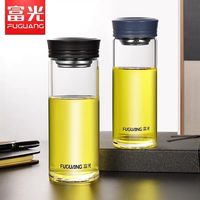 富光 高硼硅单层玻璃杯带滤网G1613大容量泡茶彩色盖水杯定制印字