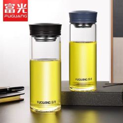 富光 高硼硅单层玻璃杯带滤网G1613大容量泡茶彩色盖水杯定制印字