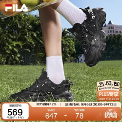 FILA 女鞋老爹鞋复古运动鞋2024夏季猫爪鞋5代休闲鞋 黑-BK 36