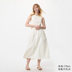 优衣库 拼接收腰连衣裙/无袖/加长款优衣库女装裙子百搭482983
