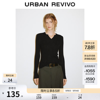 UR UR2026秋季新款女装休闲气质竖坑条V领长袖针织衫UWB960005 黑色(尺码偏小) S