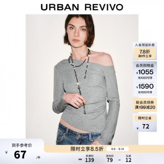 UR 【斜肩修身】UR2026春季新款女装气质斜肩领褶皱修身短款T恤UWM460020
