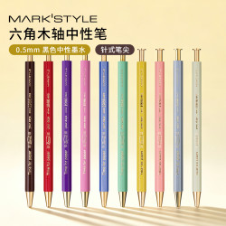 Mark's 中性笔日本MARK'S STYLE系列六角木轴按动笔0.5mm黑墨水笔商务办公签字笔圆珠