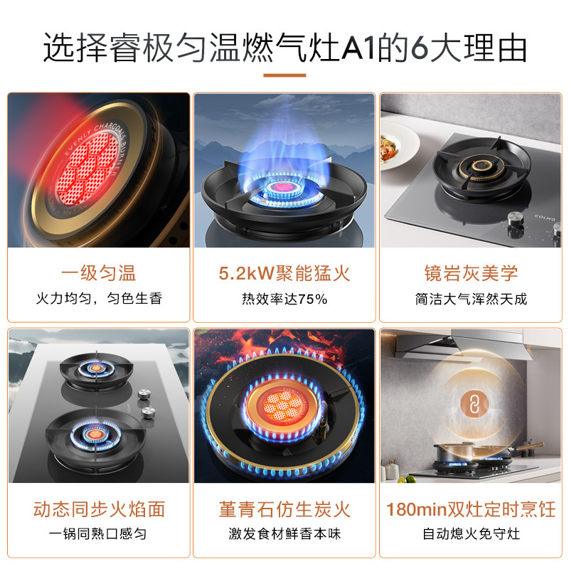 COLMO JZT-CYT52-A1 5.2kW大火力 双头嵌入式燃气灶