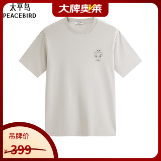 太平鸟 男装休闲T恤夏季重磅印花T恤质感烫钻百搭潮牌上衣短袖 杏色 M