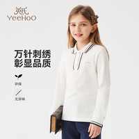 英氏 儿童t恤女童polo衫秋季淑女学院风长袖上衣秋装新款百搭中大童装C 翻领绣蝴蝶结-白色 120