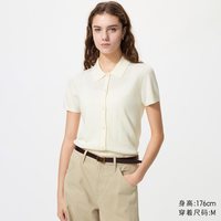 移动端：精纺美利奴羊毛混纺POLO领针织开衫/短袖优衣库女装T恤外套485307