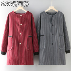 厨房耐磨围裙长袖女秋冬罩衣正穿系扣加肥加大干活工作服透气外穿