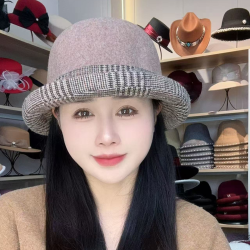 女士帽子中老年人秋冬季时尚妈妈优雅气质毛呢卷边礼帽