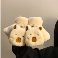 可爱卡皮巴拉毛绒手套女冬季半指翻盖保暖加绒加厚学生男骑行防寒