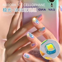 极光冰块玻璃纸镭射极光美甲镜面贴纸爱心蝴蝶星芒水滴背胶贴纸