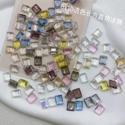 精品水晶料（8X10mm）华子切 长方直角爆闪尖底冰糖方钻美甲饰品钻