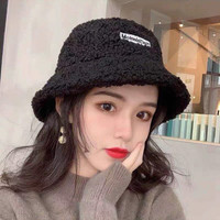 帽子加绒渔夫帽网红针织时尚百搭黑色毛绒保暖盆帽女士加厚ins