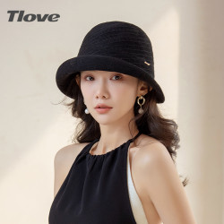 TLOVE 4397帽子女士夏季遮阳帽新款日系文艺轻薄外出卷檐亚麻礼帽