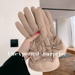 触屏手套冬季女加绒加厚保暖户外防风防水寒毛绒滑雪骑行电动开车