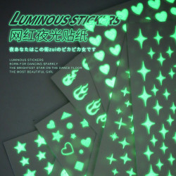 （8张）春柚美甲四星芒夜光贴纸爱心笑脸火焰蹦迪发光美甲贴纸