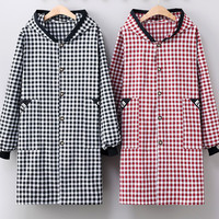 生活匠 连帽涤棉罩衣女韩版时尚长袖围裙防污冬季正穿衣羽绒服外套