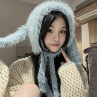 自制款！定制纱线可爱毛茸茸长耳兔子显脸小甜妹保暖护耳包头帽