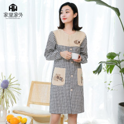 家里家外 家用厨房围裙防水防油纯棉罩衣时尚可爱日系成人工作服定制女长袖