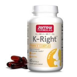 Jarrow Formulas K-Right - 维生素 K 复合物(K1、MK-4、MK-7、D3) - 60 份(软胶囊) - 支持骨骼和心血管健康的膳食补充剂 - 维生素 K2 MK-7 - 不含麸质