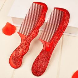 结婚头梳子龙凤对梳红色新娘红一对木制雕花娘家陪嫁高档婚庆用品