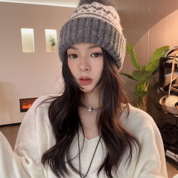 毛线帽雷锋帽秋冬秋冬费尔岛帽子加绒编织加厚网红针织帽子