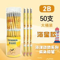 中华牌 中华六角杆儿童书写铅笔50支2B铅笔 皮头铅笔小学生专用考试绘图素描练字 开学礼物文具 3055 海