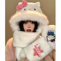 Hellokitty凯蒂猫毛绒帽子围巾一体女冬季可爱防寒保暖手套三件套