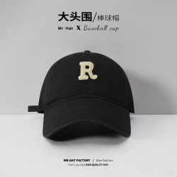 R字母帽子韩版百搭运动软顶纯棉大头围棒球帽日系显脸小鸭舌帽女