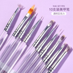 春柚美甲笔拉线笔光疗彩绘笔手绘渐变画花笔专业笔刷套10支送笔筒