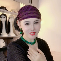 蕾丝网纱遮白发包头帽四季头巾透气优雅盘发帽子女新款百搭多功能
