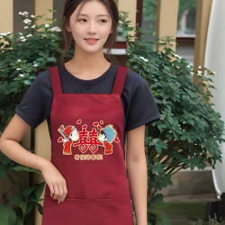 加厚结婚喜庆喜事围腰透气印染围裙袖套时尚结婚防油易清洗做饭
