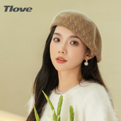 TLOVE 9431秋冬百搭休闲复古帽子日系格子格纹文艺千鸟格新款贝雷帽