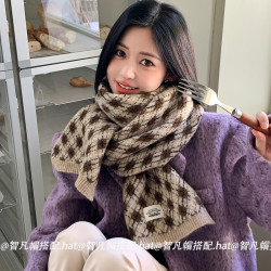 曼诗妮罗兰 秋冬季保暖新款韩版复古格子围巾女针织围脖女