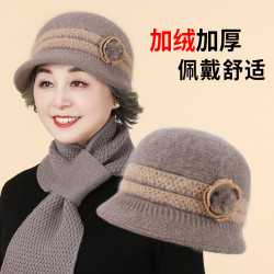 秋冬中老年人帽子女妈妈毛线帽奶奶老太太冬天加绒保暖防寒针织帽