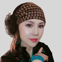 蕾丝刺绣包头帽四季可戴遮白发绣脸型蕾丝花朵女人味发带帽千鸟格
