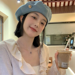 牛仔贝雷帽女夏季韩版百搭显脸小蓓蕾画家帽网红大头围帽子时尚
