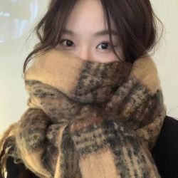 复古网红撞色围巾秋冬季高级感加厚保暖围巾百搭韩版披肩格子长款