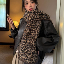 豹纹高级感卷卷毛韩版围巾女秋冬保暖时髦精拽姐复古围脖