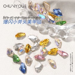 混色斧头40颗春柚美甲饰品美甲新款斧头钻饰品美甲钻6*10mm