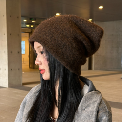 2025秋冬季羊毛混纺针织毛线女骑车保暖护耳堆堆帽双层百搭