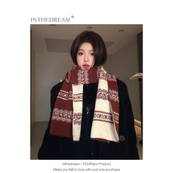 INTHEDREAM 费尔岛风马海毛围巾女2024年新款秋冬季保暖复古高级感针织围脖潮