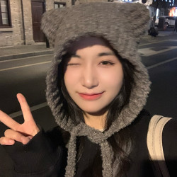 可爱小熊耳朵毛绒帽子女冬保暖护耳针织系绳软妹大头围毛线帽百搭