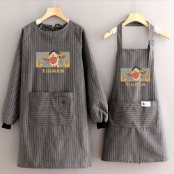 家用厨房做饭可爱围裙女长袖布料透气防油餐饮专用工作男上班定制