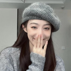 灰色针织贝雷帽女黑色洋气百搭休闲复古显脸小羊毛女款帽大头围