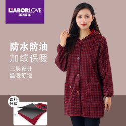 防水罩衣大人时尚工作服加绒家用厨房防油女长袖围裙加厚上衣冬季