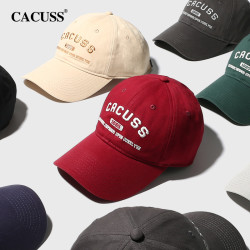 CACUSS 品牌时尚棒球帽2026软顶红色刺绣帽子百搭大鸭舌显脸小