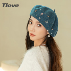 TLOVE 9389羊毛贝雷帽女士秋冬季新款优雅洋气保暖蓓蕾帽出游逛街毛呢帽
