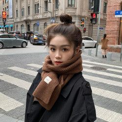 2023新款纯色针织围巾女秋冬季韩版毛线百搭保暖围脖潮